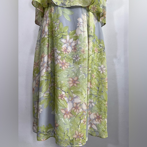 Jessica Simpson Summer Lime‎ GreenPopover Chiffon Floral Sleeveless Dress - Picture 8 of 13